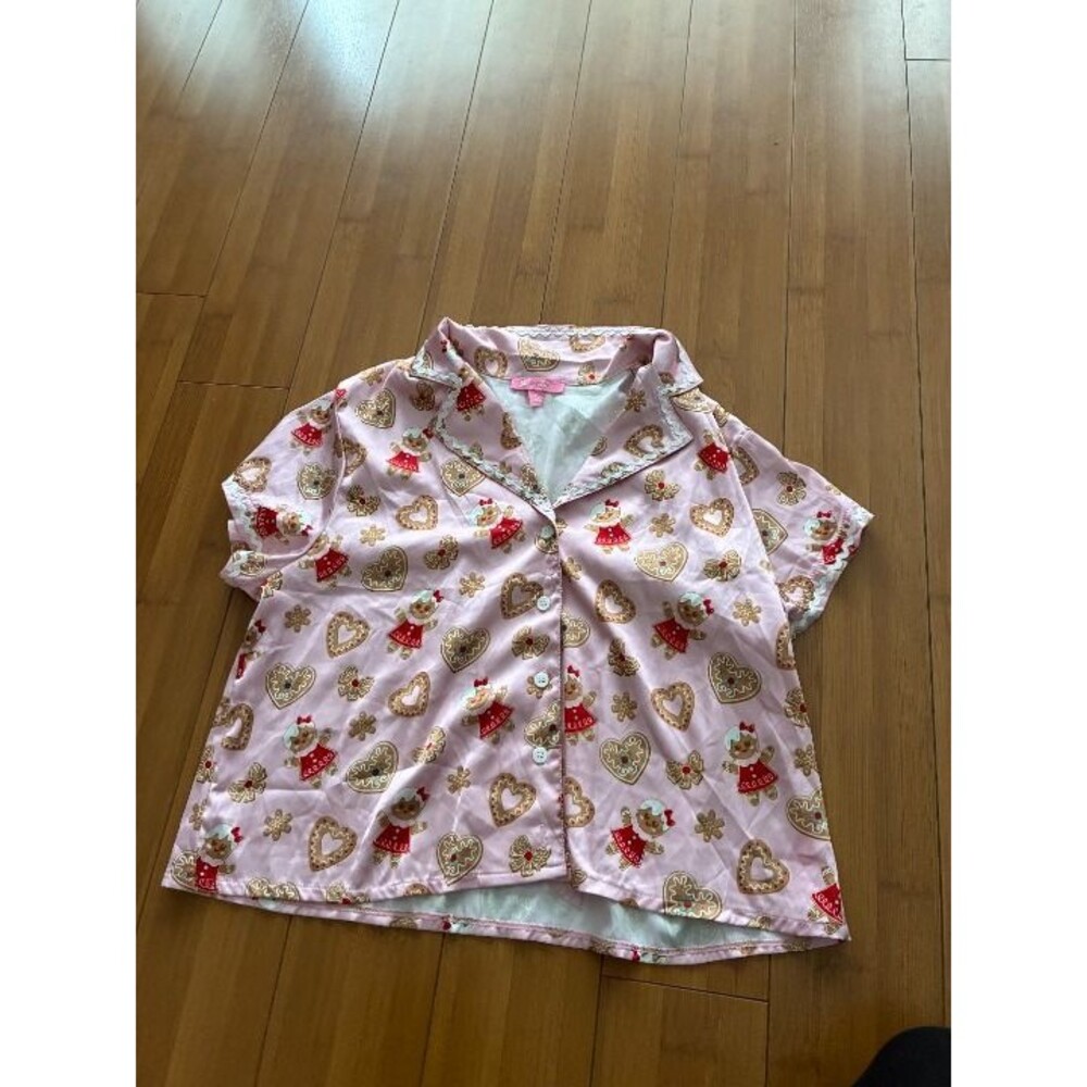 Sugar Thrillz Dollskill Pink Satin Hidden Treasures Pajama Top Blouse Small